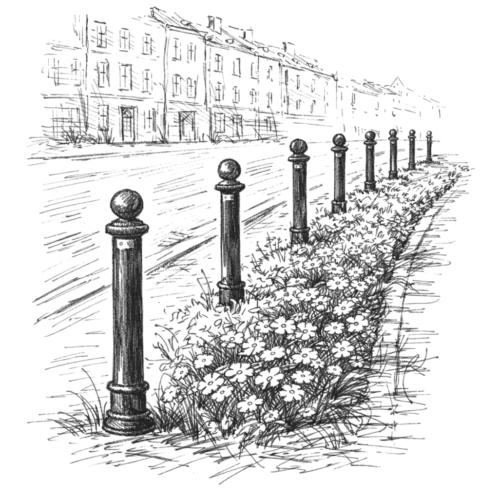 Słupki drogowe parkingowe ze stali z żeliwnymi okuciami